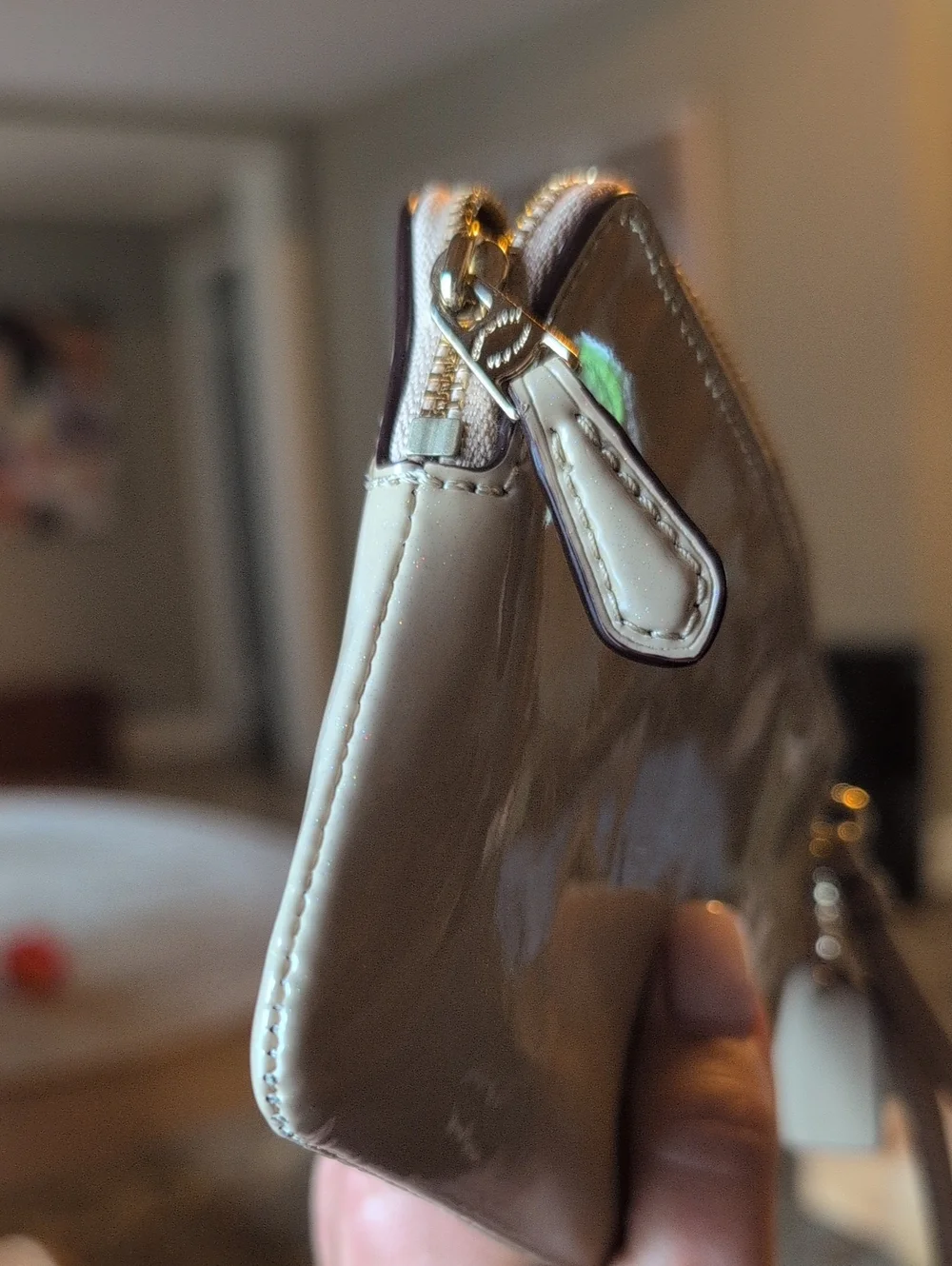 Coach Patent Wristlet in Light Beige with Gold Hardware NWOT